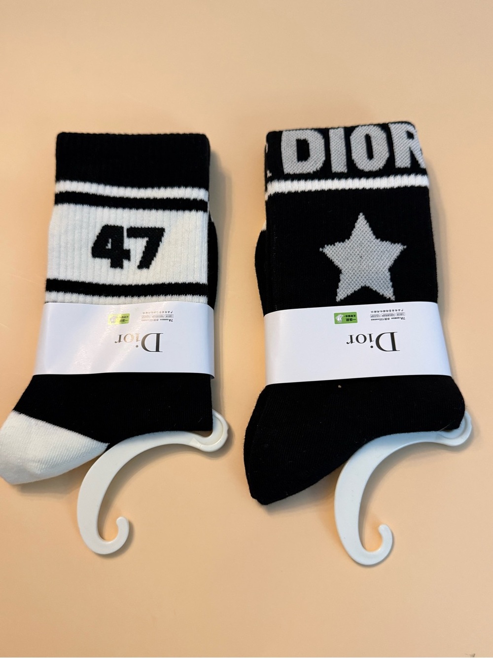 Dior women’s  Black & White Logo 2 pairs Crew Socks size small-medium New